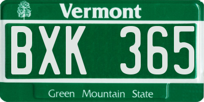 VT license plate BXK365