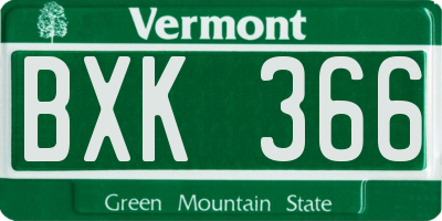 VT license plate BXK366