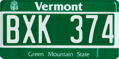 VT license plate BXK374