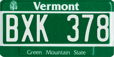VT license plate BXK378