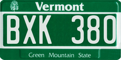VT license plate BXK380
