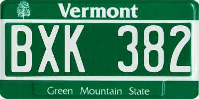VT license plate BXK382