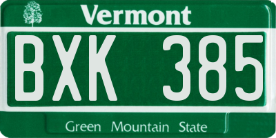 VT license plate BXK385