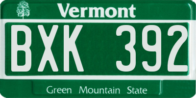 VT license plate BXK392
