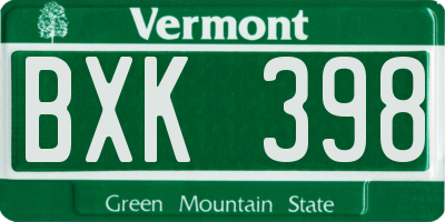 VT license plate BXK398