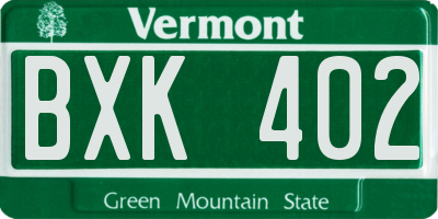 VT license plate BXK402