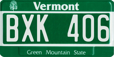 VT license plate BXK406
