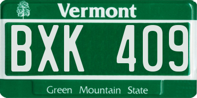 VT license plate BXK409