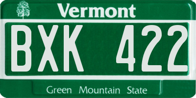 VT license plate BXK422