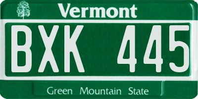 VT license plate BXK445