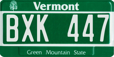 VT license plate BXK447