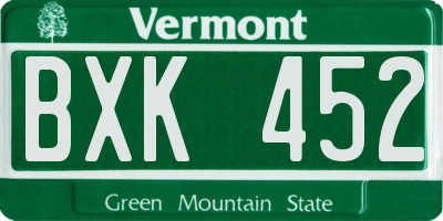 VT license plate BXK452