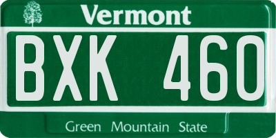 VT license plate BXK460