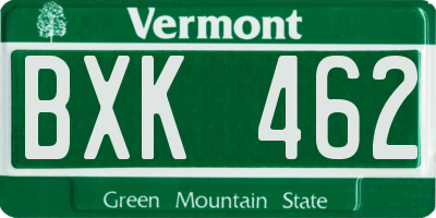 VT license plate BXK462