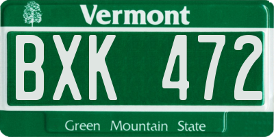VT license plate BXK472