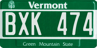 VT license plate BXK474