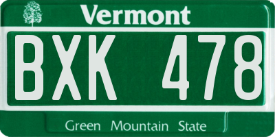 VT license plate BXK478