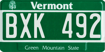 VT license plate BXK492