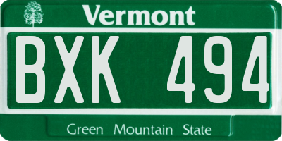 VT license plate BXK494