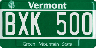 VT license plate BXK500