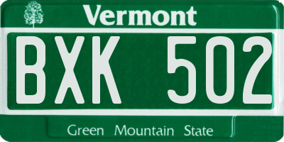 VT license plate BXK502