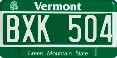 VT license plate BXK504