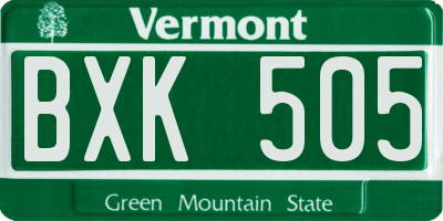 VT license plate BXK505
