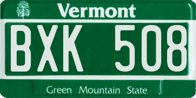 VT license plate BXK508
