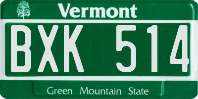 VT license plate BXK514