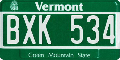 VT license plate BXK534