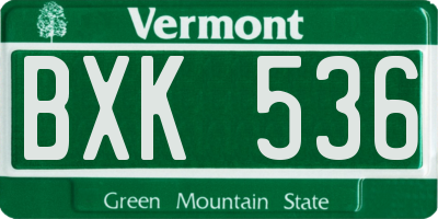 VT license plate BXK536