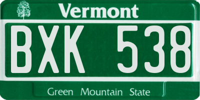 VT license plate BXK538