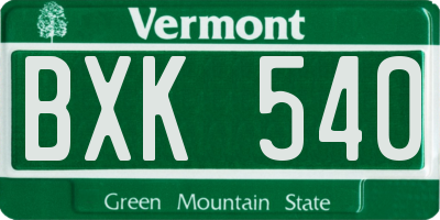 VT license plate BXK540