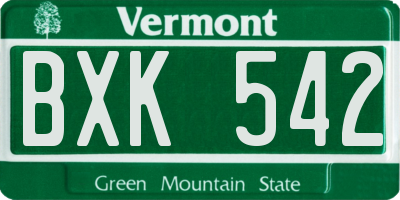 VT license plate BXK542