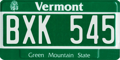 VT license plate BXK545