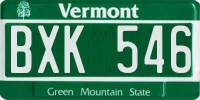 VT license plate BXK546