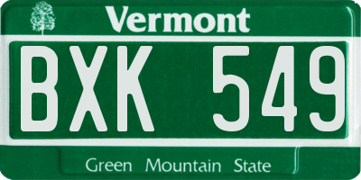 VT license plate BXK549