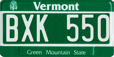VT license plate BXK550