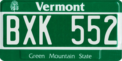 VT license plate BXK552