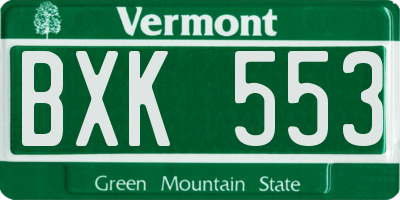 VT license plate BXK553