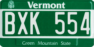 VT license plate BXK554