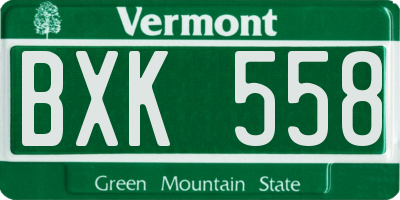 VT license plate BXK558