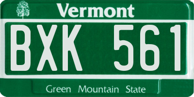 VT license plate BXK561