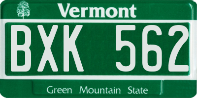 VT license plate BXK562