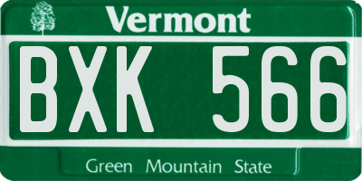 VT license plate BXK566