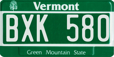 VT license plate BXK580