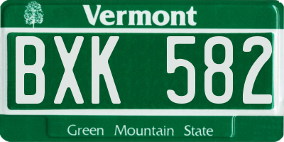VT license plate BXK582