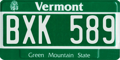 VT license plate BXK589