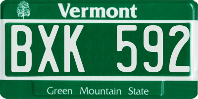 VT license plate BXK592