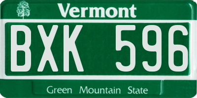 VT license plate BXK596